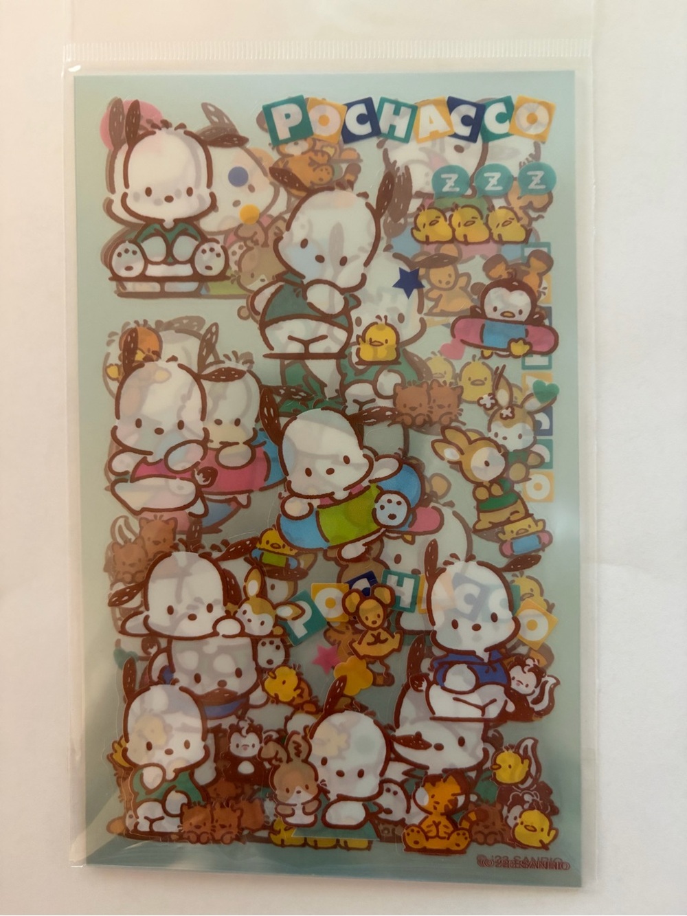 Sanrio Pochacco 4 Sticker Sheets— Blue, White, Yellow Accents